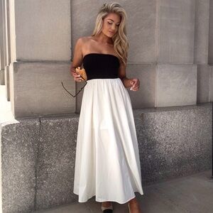 Elegant Black and White Strapless Dress